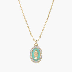 Collana mini Medaglia Miracolosa smaltata Verde Mare