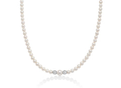 +Collana di perle Oriente con due sfere diamantate in oro bianco 375