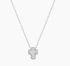 Collana mini Doppia Croce con Zirconi Bianchi