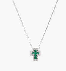 Collana mini Doppia Croce con Zirconi Bianchi e Verde