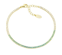 Bracciale Tennis Dorato Degradé Verde Acqua con Zirconi