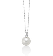 +Collana con perla Oriente e tre diamanti in oro bianco 375