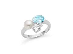 Anello Celestia con perla Oriente, Gemma del Cielo e topazio bianco.