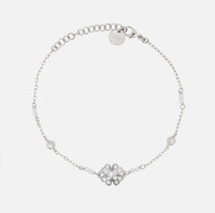 BRACCIALE CATENA, QUADRIFOGLIO PAVÈ