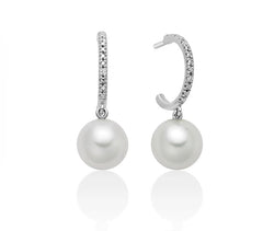 + Orecchini a cerchio con perla Oriente pendente in oro bianco 375
