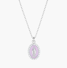 Collana Rodiata mini Medaglia Miracolosa smaltata Rosa Perla