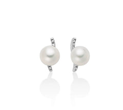 + Orecchini con perle Oriente e lavorazione in oro bianco 375 e diamanti