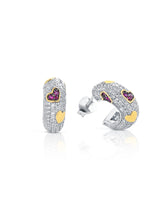 Orecchini Cerchi Pavè con cuori Bicolor