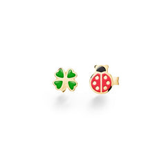 ORECCHINI FORTUNA CON COCCINELLA E QUADRIFOGLIO IN ORO GIALLO