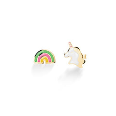 ORECCHINI TOYS CON UNICORNO E ARCOBALENO IN ORO GIALLO