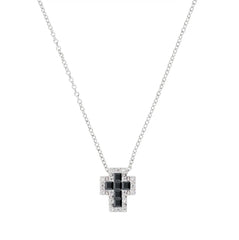 Collana mini Doppia Croce con Zirconi Bianchi e Neri