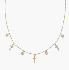 Collana Multicharm Dorata Croci e Zirconi Bianchi
