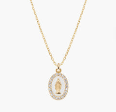 Collana mini Medaglia Miracolosa smaltata Bianco Perla
