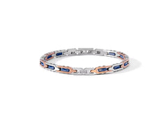 Bracciale in Acciaio, pvd rosè, ceramica blu e Diamanti bianchi
