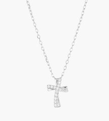 Collana Croce Ondulata con Zirconi Bianchi
