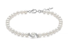 +Bracciale di perle Eclissi con centrale in argento e topazi.