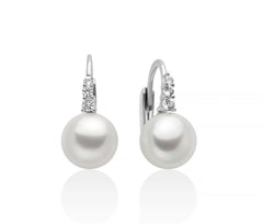 + Orecchini Eva a monachella in argento con perle Oriente 8,5-9 mm e topazi bianchi.