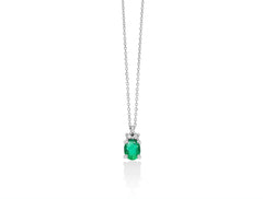 Collana con smeraldo ovale e diamanti in oro bianco 375