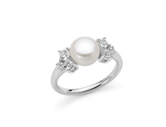 + Anello Andromeda con perla Oriente circondata da topazi bianchi.