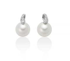 + Orecchini con perle Oriente e lavorazione in oro bianco 375 e diamanti