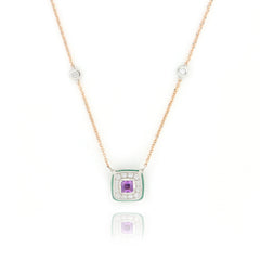 COLLANA LES PETITS BONBONS QUADRATO AMETISTA, ONICE VERDE E DIAMANTI