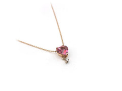 Collana Malafimmina Menta in Oro Rosa con Pendente a Cuore Topazio Rosa a e Diamante