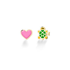 ORECCHINI FORTUNA CON TARTARUGA E CUORE IN ORO GIALLO